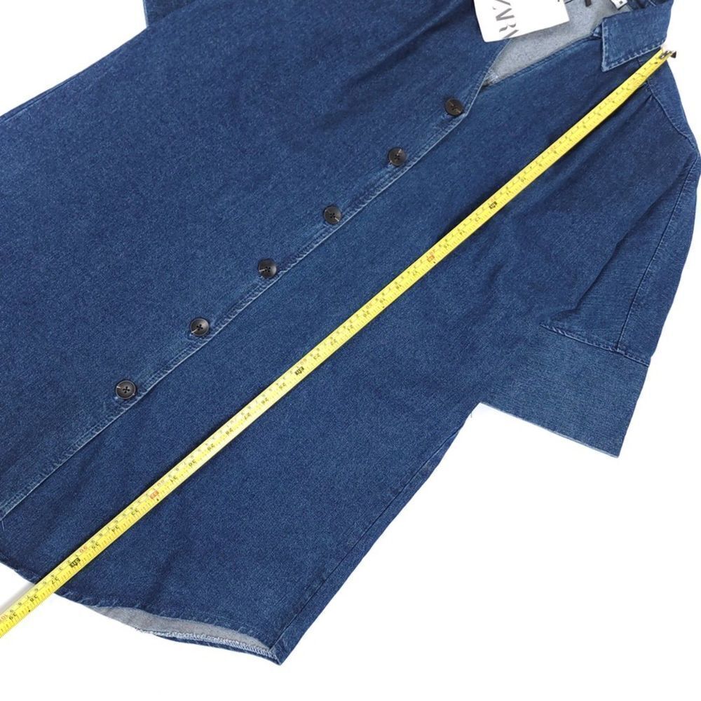 ZARA Oversized Denim Button Down Midi Dolman Sleeve Shirt Dress Dark Wash Small - Picture 3 of 8